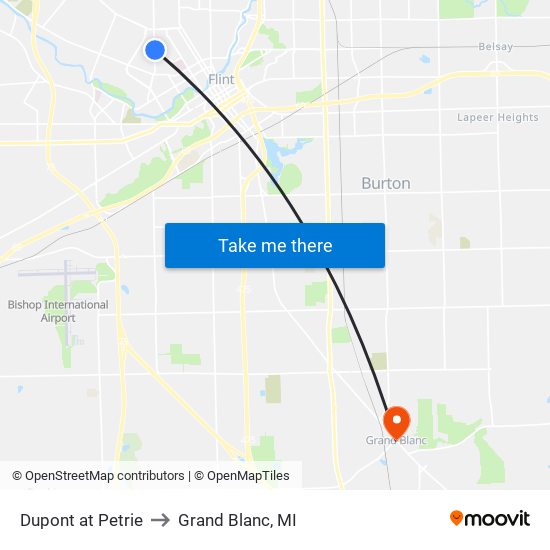 Dupont at Petrie to Grand Blanc, MI map