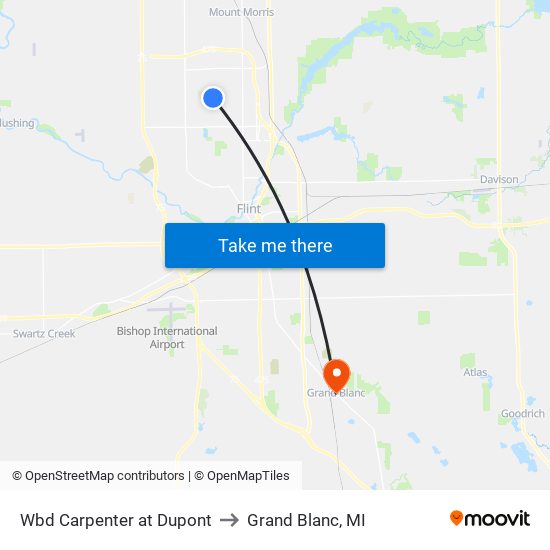 Wbd Carpenter at Dupont to Grand Blanc, MI map