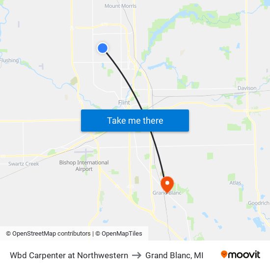 Wbd Carpenter at Northwestern to Grand Blanc, MI map