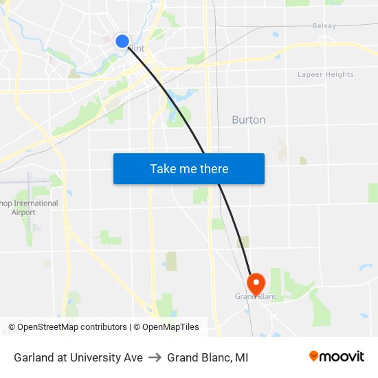 Garland at University Ave to Grand Blanc, MI map