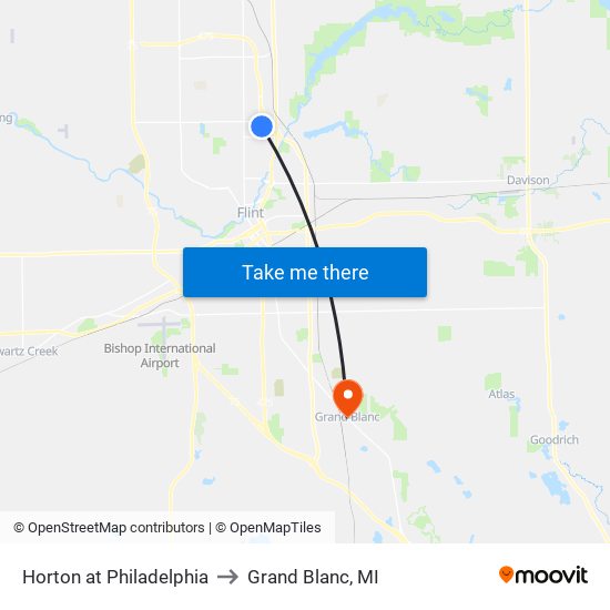 Horton at Philadelphia to Grand Blanc, MI map