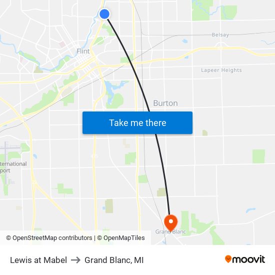 Lewis at Mabel to Grand Blanc, MI map