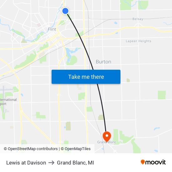 Lewis at Davison to Grand Blanc, MI map