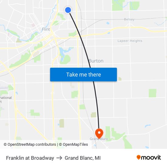 Franklin at Broadway to Grand Blanc, MI map