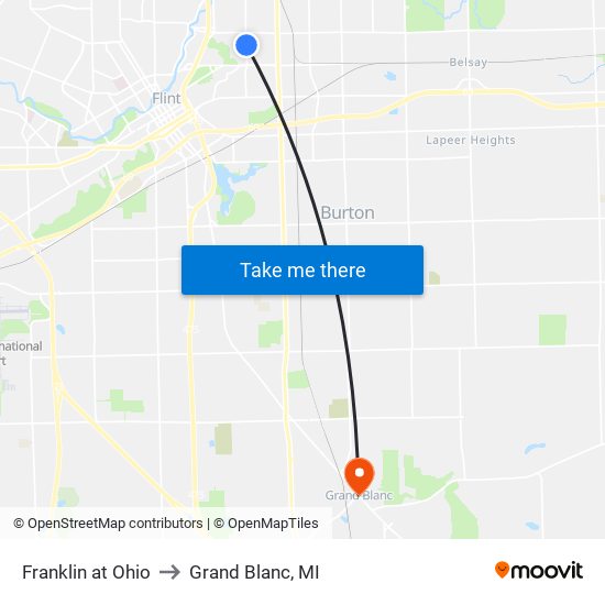 Franklin at Ohio to Grand Blanc, MI map