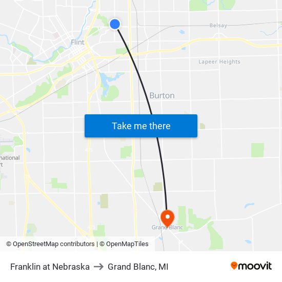 Franklin at Nebraska to Grand Blanc, MI map