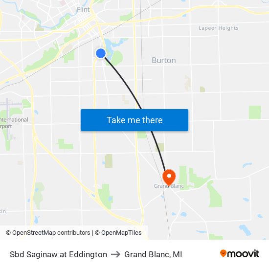 Sbd Saginaw at Eddington to Grand Blanc, MI map