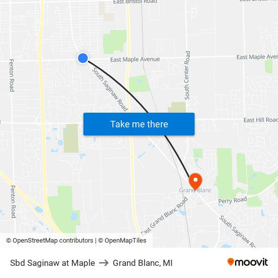 Sbd Saginaw at Maple to Grand Blanc, MI map