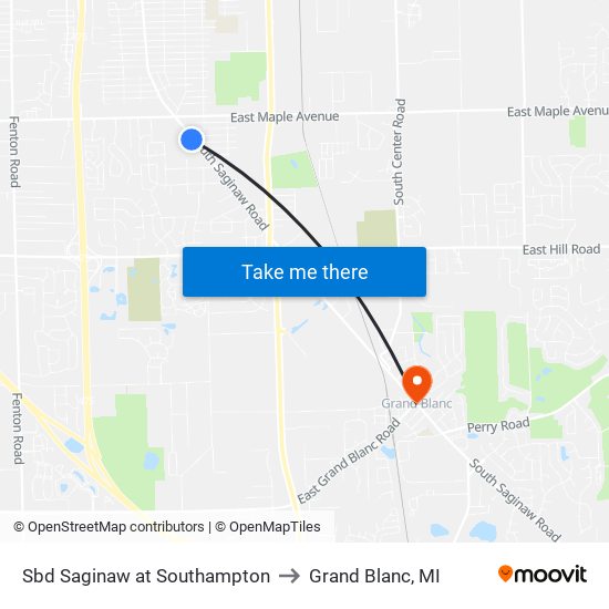 Sbd Saginaw at Southampton to Grand Blanc, MI map