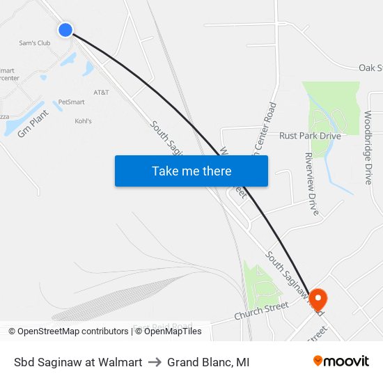 Sbd Saginaw at Walmart to Grand Blanc, MI map