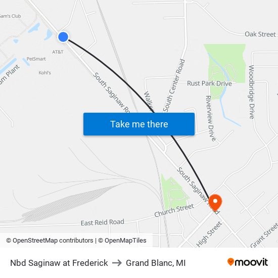 Nbd Saginaw at Frederick to Grand Blanc, MI map