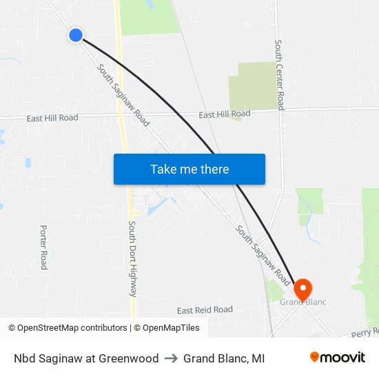 Nbd Saginaw at Greenwood to Grand Blanc, MI map