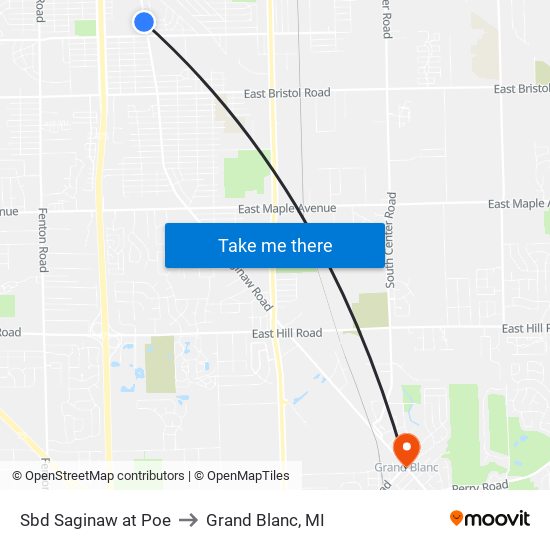 Sbd Saginaw at Poe to Grand Blanc, MI map