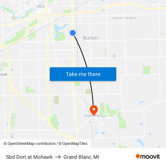 Sbd Dort at Mohawk to Grand Blanc, MI map