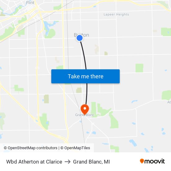 Wbd Atherton at Clarice to Grand Blanc, MI map