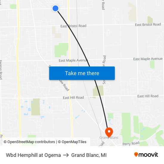 Wbd Hemphill at Ogema to Grand Blanc, MI map