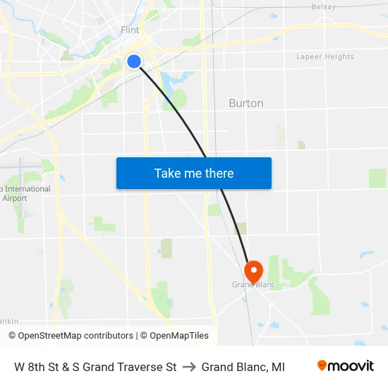 W 8th St & S Grand Traverse St to Grand Blanc, MI map