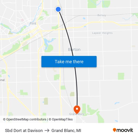 Sbd Dort at Davison to Grand Blanc, MI map