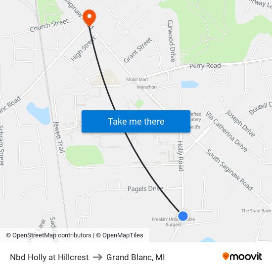 Nbd Holly at Hillcrest to Grand Blanc, MI map