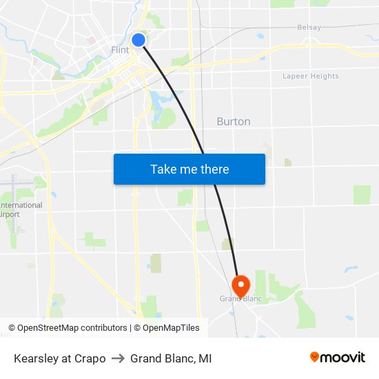 Kearsley at Crapo to Grand Blanc, MI map