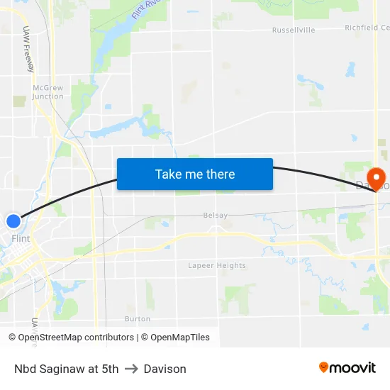 Nbd Saginaw at 5th to Davison map