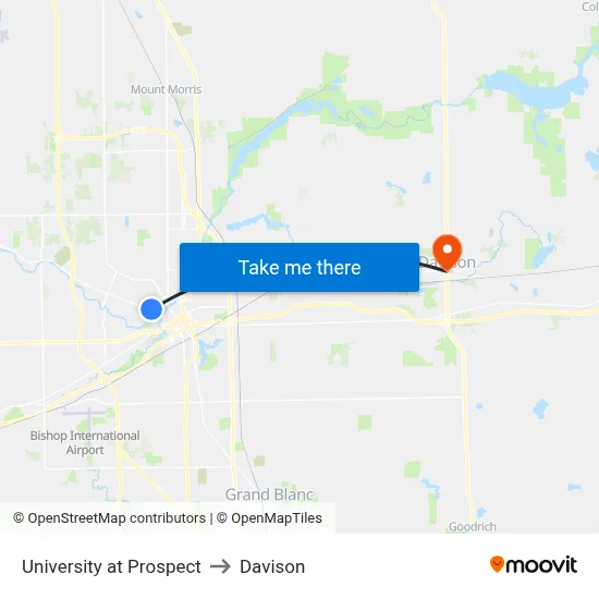 University at Prospect to Davison map