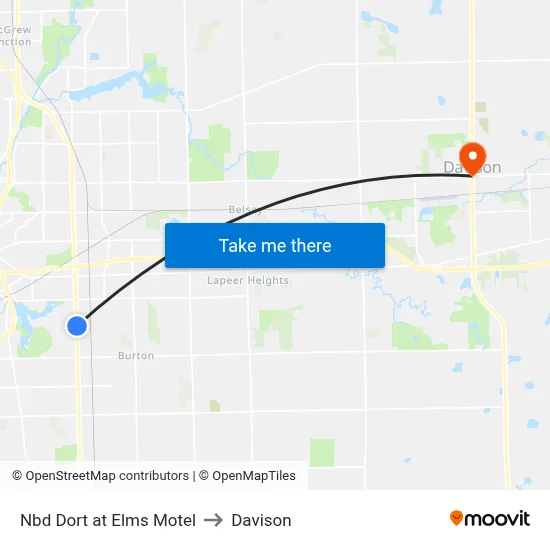 Nbd Dort at Elms Motel to Davison map