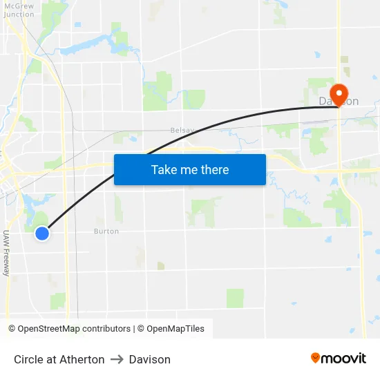 Circle at Atherton to Davison map