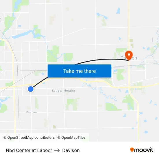 Nbd Center at Lapeer to Davison map