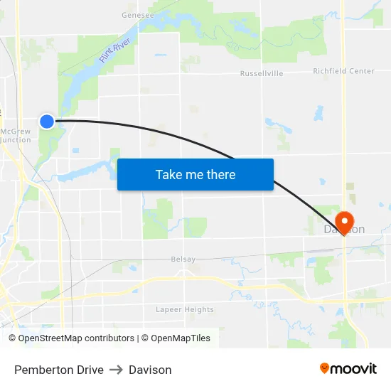 Pemberton Drive to Davison map