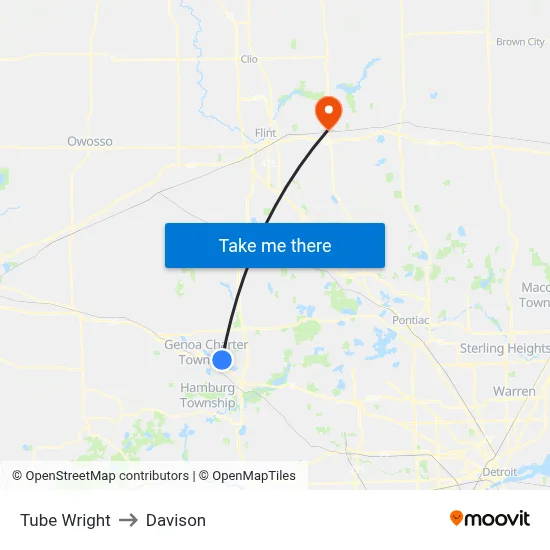 Tube Wright to Davison map