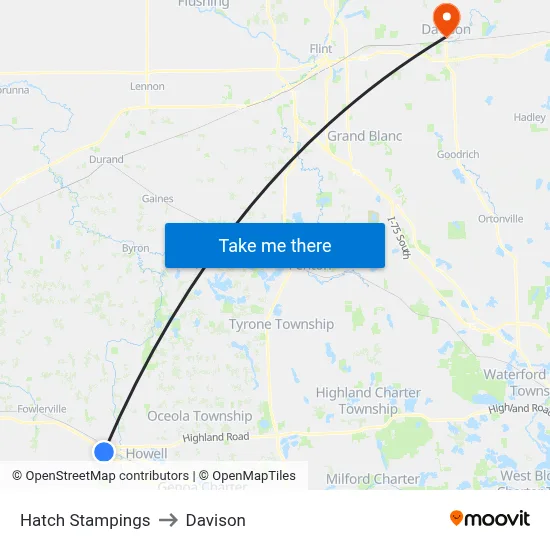 Hatch Stampings to Davison map