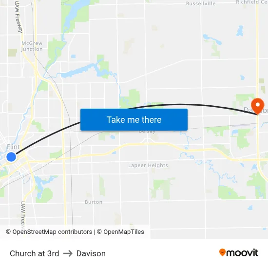 Church at 3rd to Davison map