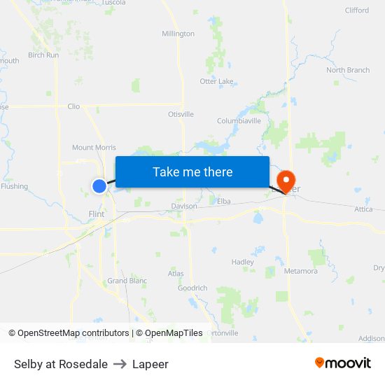 Selby at Rosedale to Lapeer map