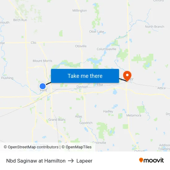 Nbd Saginaw at Hamilton to Lapeer map