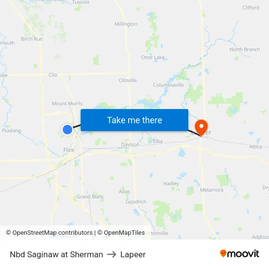 Nbd Saginaw at Sherman to Lapeer map