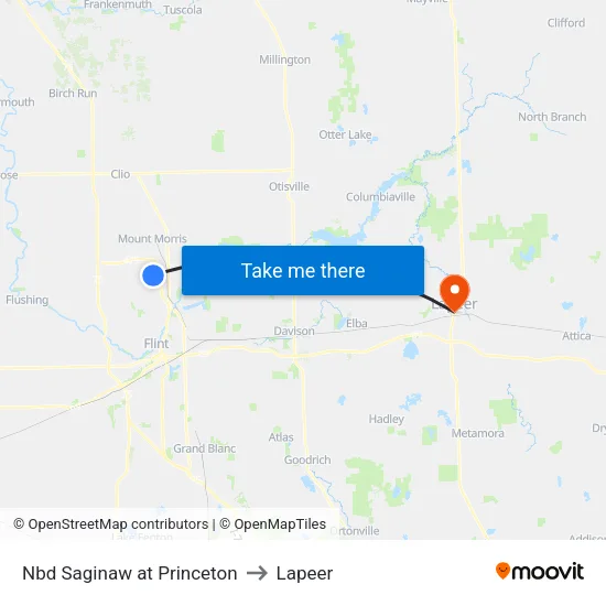 Nbd Saginaw at Princeton to Lapeer map