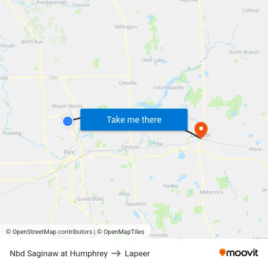 Nbd Saginaw at Humphrey to Lapeer map