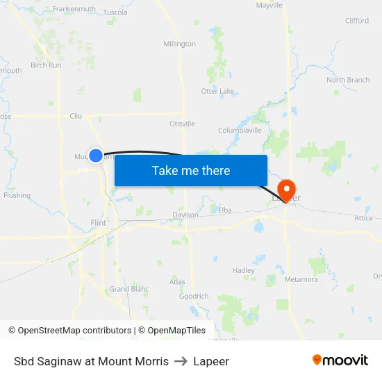 Sbd Saginaw at Mount Morris to Lapeer map