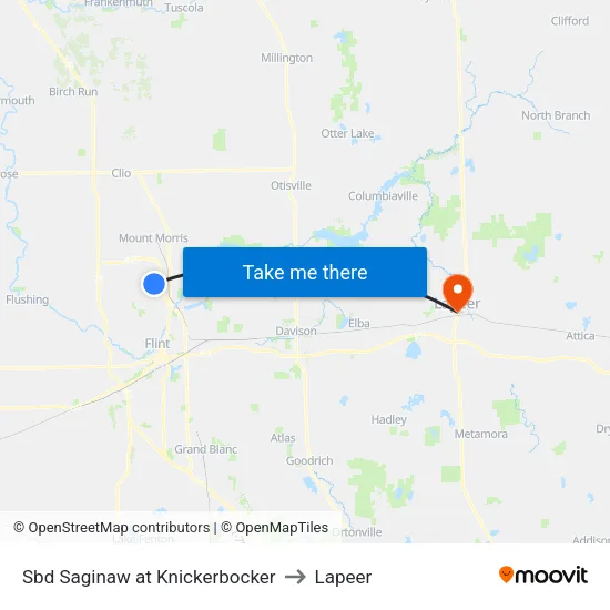 Sbd Saginaw at Knickerbocker to Lapeer map