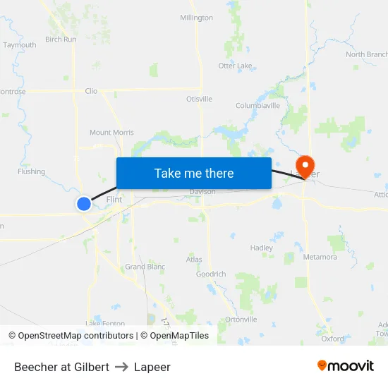 Beecher at Gilbert to Lapeer map