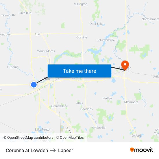 Corunna at Lowden to Lapeer map