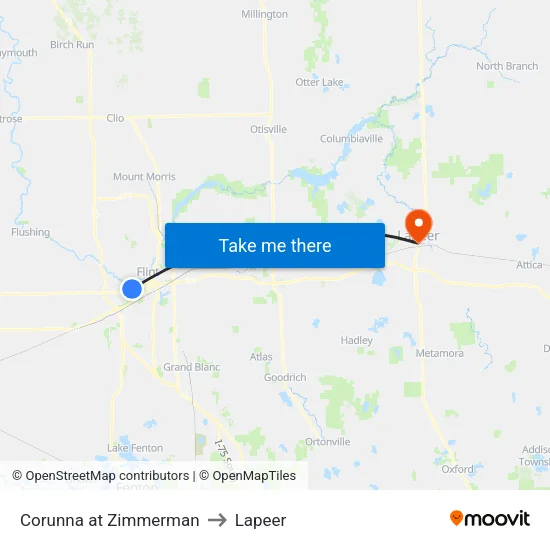 Corunna at Zimmerman to Lapeer map