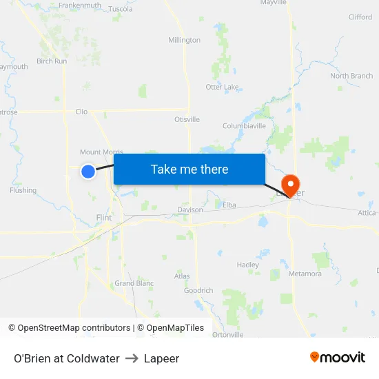 O'Brien at Coldwater to Lapeer map