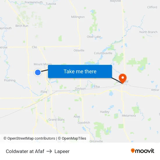 Coldwater at Afaf to Lapeer map