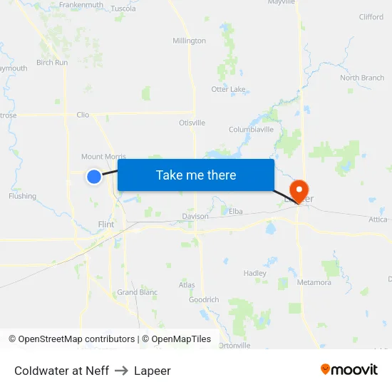 Coldwater at Neff to Lapeer map