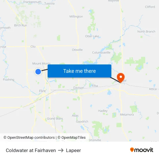Coldwater at Fairhaven to Lapeer map