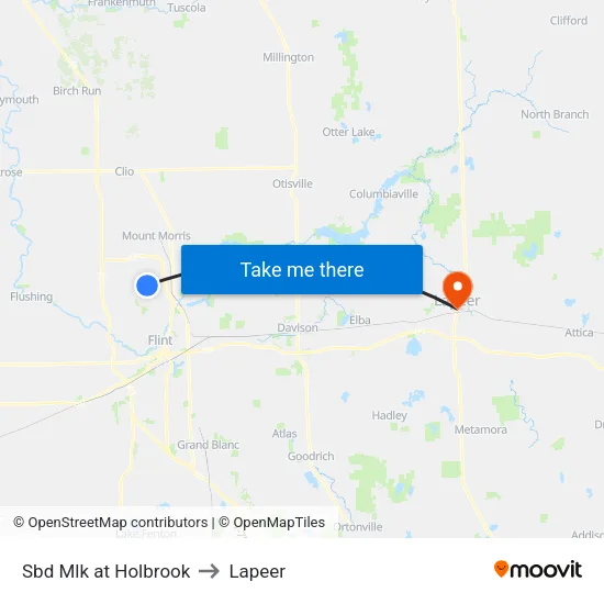Sbd Mlk at Holbrook to Lapeer map