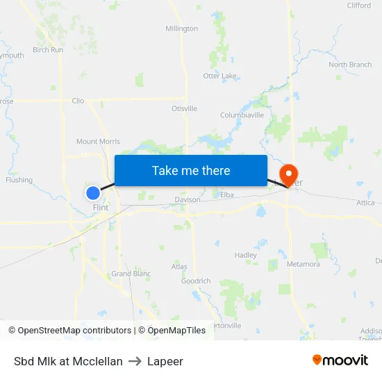 Sbd Mlk at Mcclellan to Lapeer map