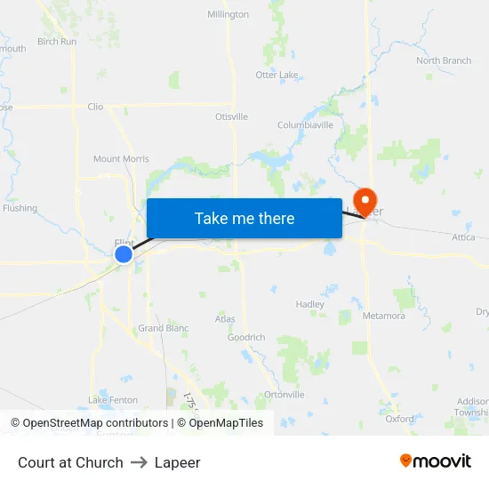 Court at Church to Lapeer map